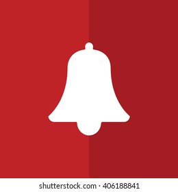 White bell icon vector illustration. Red background