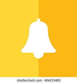 White bell icon vector illustration. Yellow background