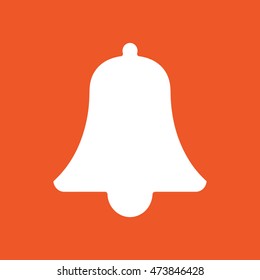White bell icon vector. Orange background