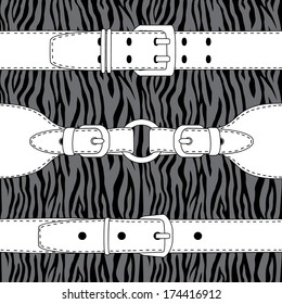 White belts on tiger background. Vector illustration