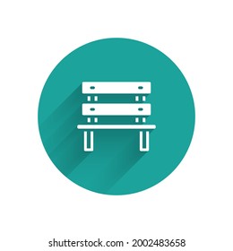 White Bench icon isolated with long shadow. Green circle button. Vector