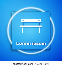 White Bench icon isolated on blue background. Blue square button. Vector Illustration