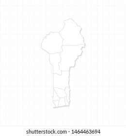 White Benin map and grid vector. Thin gray outline on white background. EPS10.