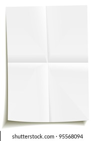 White bent empty paper, folded two times. Vector blank design element