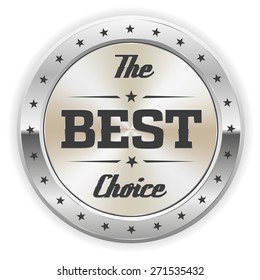 White Best Choice Badge With Silver Border On White Background