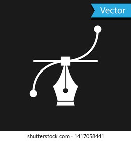 White Bezier curve icon isolated on black background. Pen tool icon. Vector Illustration svg