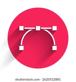 White Bezier curve icon isolated with long shadow. Pen tool icon. Red circle button. Vector