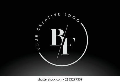 White BF Letter Logo Design with Creative Intersected and Cutted Serif Font.