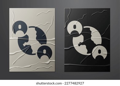 White BFF or best friends forever icon isolated on crumpled paper background. Paper art style. Vector