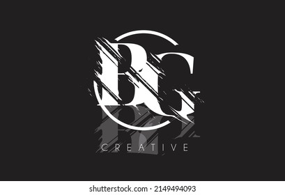 White BG Letter Logo with Vintage Grundge Cut Design. Destroyed Drawing Elegant Letter Icon Vector. 