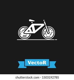 White Bicycle icon isolated on black background. Bike race. Extreme sport. Sport equipment.  Vector Illustration