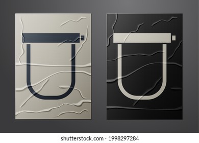 Bloqueo de bicicleta blanca Icono industrial en forma de U aislado sobre fondo de papel desmenuzado. Estilo de arte de papel. Vector