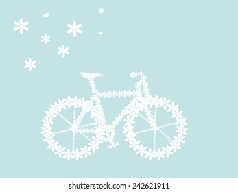 White Bicycle Made Of Flowers