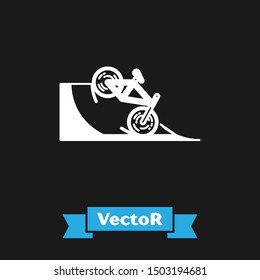 White Bicycle on street ramp icon isolated on black background. Skate park. Extreme sport. Sport equipment.  Vector Illustration