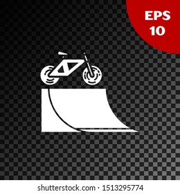White Bicycle on street ramp icon isolated on transparent dark background. Skate park. Extreme sport. Sport equipment.  Vector Illustration