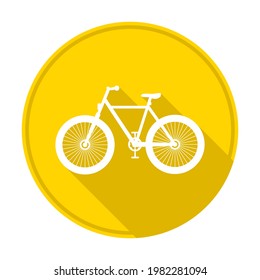 White bicycle on a yellow background. Round icon. 