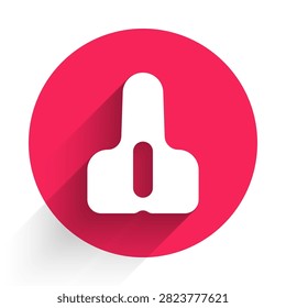 White Bicycle seat icon isolated with long shadow. Bicycle saddle. Red circle button. Vector