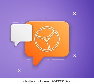 White Bicycle wheel icon isolated on purple background. Bike race. Extreme sport. Sport equipment. Orange speech bubble symbol. Vector