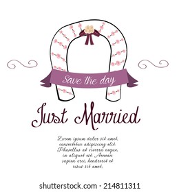 a white big arc with a lot of flowers on a white background with text and a ribbon