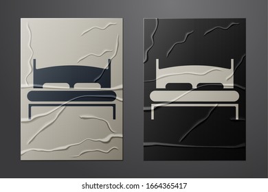 White Big bed for two or one person icon isolated on crumpled paper background. Paper art style. Vector Illustration