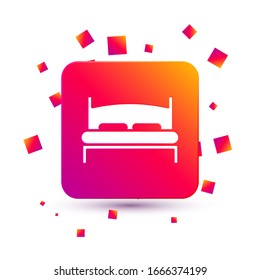 Cama blanca grande para dos o una persona icono aislado en fondo blanco. Botón Color cuadrado. Ilustración vectorial
