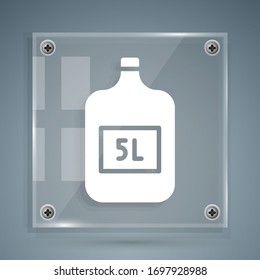 White Big bottle with clean water icon isolated on grey background. Plastic container for the cooler. Square glass panels. Vector Illustration