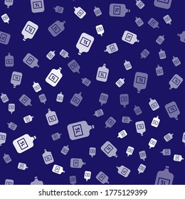 White Big bottle with clean water icon isolated seamless pattern on blue background. Plastic container for the cooler.  Vector Illustration