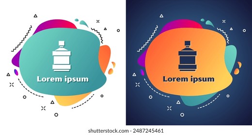 White Big bottle with clean water icon isolated on white and blue background. Plastic container for the cooler. Abstract banner with liquid shapes. Vector