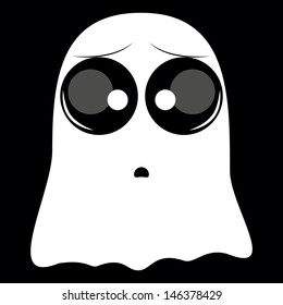 white with big eyes ghost on black background.