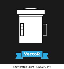White Big flashlight for diver icon isolated on black background. Diving underwater equipment.  Vector Illustration