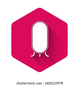 White Big full length mirror for bedroom, shops, backstage icon isolated with long shadow. Pink hexagon button. Vector Illustration