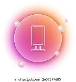 Espelho de comprimento grande branco para quarto, lojas, ícone de bastidores isolado no fundo branco. Fundo de círculo gradiente laranja e rosa. Vetor
