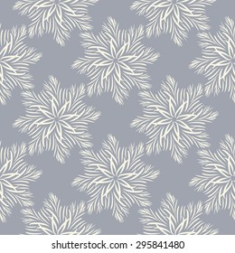 White big hand drawn fuzzy flowers on blue background, floral tile design, seamless vector pattern, print