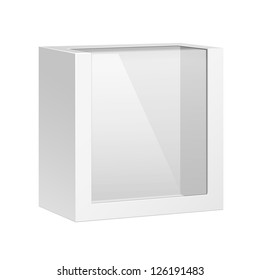 Caja Blanca Con Ventanilla. Blank En Fondo Blanco Aislado. Listo Para Su Diseño. Vector de embalaje de producto EPS10