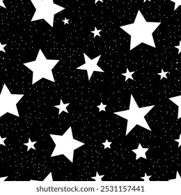 
White big stars seamless pattern black background