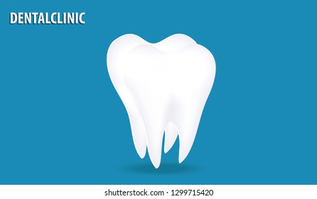 White big tooth - isolated on blue background - flat style - vector. Dental Clinic