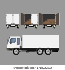 White big truck from different sides. Element for design on the theme of transportation and delivery of goods. Isolated. Vector.