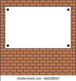 White billboard on brick wall. Vector art.