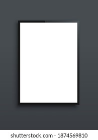 Cartel blanco sobre fondo gris. Cartel vertical en blanco o ilustración vectorial de banner. Cartel de publicidad o exposición de plantilla con marco negro