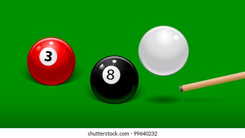white billiard ball bounces over the black ball