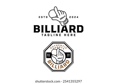 La bola de billar blanca se lleva a cabo mitten, diseño del logotipo del contorno del gantlet. guante de billar, mitt que sostiene el logotipo del arte de la línea de la bola blanca del cue. logotipo de la ilustración de la bola blanca para el club de billar y el torneo