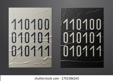 White Binary code icon isolated on crumpled paper background. Paper art style. Vector Illustration