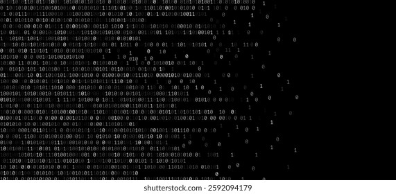 White binary data software programming code on black backdrop. Finance tech digital background. Vector Illustration. EPS 10