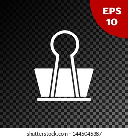 White Binder clip icon isolated on transparent dark background. Paper clip.  Vector Illustration
