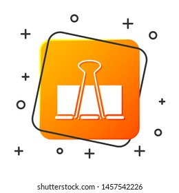 White Binder clip icon isolated on white background. Paper clip. Orange square button. Vector Illustration