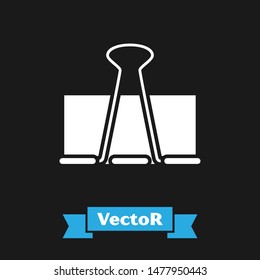 White Binder clip icon isolated on black background. Paper clip.  Vector Illustration