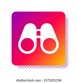 White Binoculars icon isolated on white background. Find software sign. Spy equipment symbol. Square color button. Vector Illustration