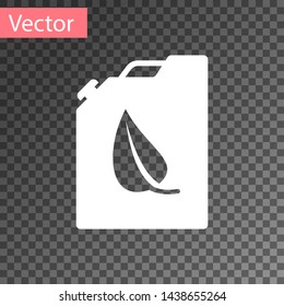 White Bio fuel canister icon isolated on transparent background. Eco bio and barrel. Green environment and recycle. Vector Illustration