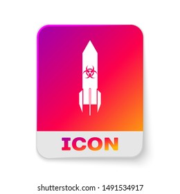 White Biohazard rocket icon isolated on white background. Rocket bomb flies down. Rectangle color button. Vector Illustration