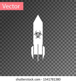 White Biohazard rocket icon isolated on transparent background. Rocket bomb flies down.  Vector Illustration